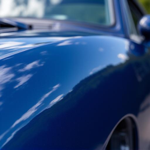 Before and after of paint correction on a dark blue car - After